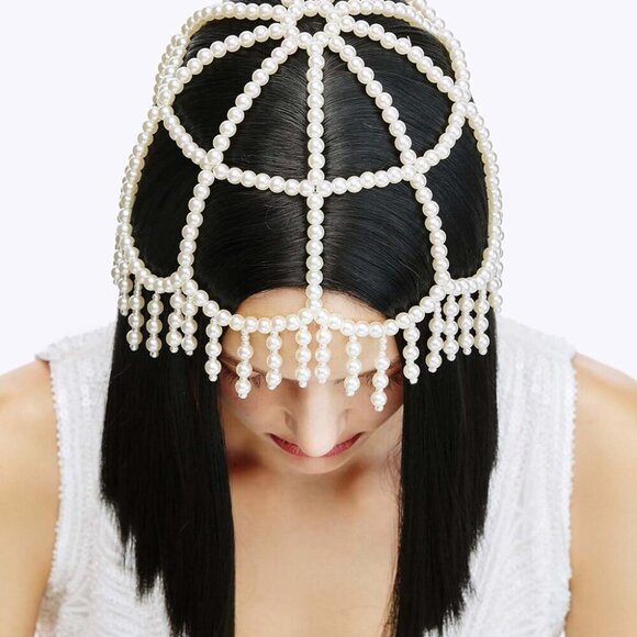 1920s Pearl Flapper Headpiece Roaring Gatsby Bead Bridal Cosplay main image 5